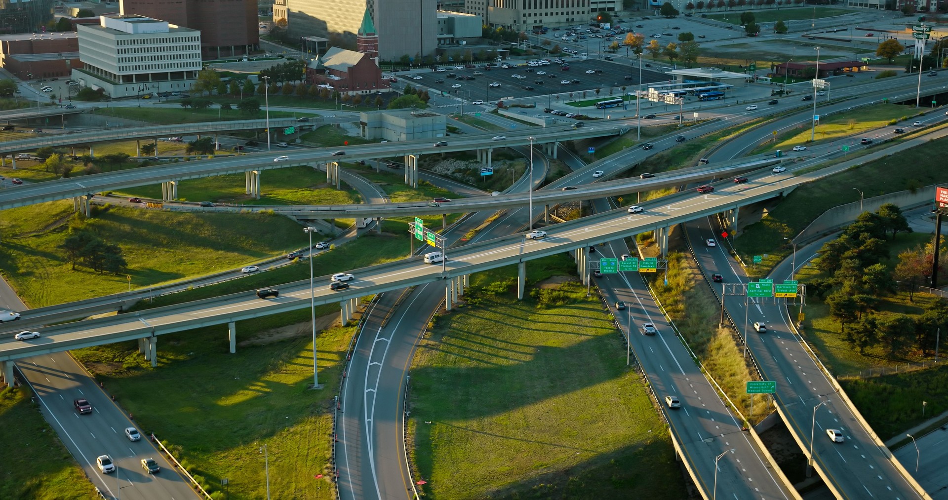 High Angle View of Interstate 70 and U. S. Highway 71 in Kansas City, Missouri